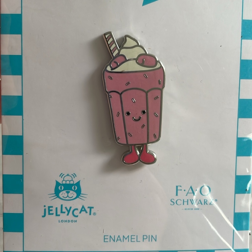 NWT JELLYCAT DINER X FAO SCHWARZ exclusive Milkshake Enamel Pin  O/S